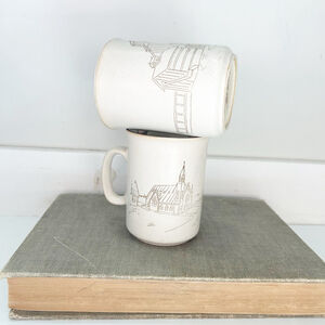 Vintage 80’s Collection Manoir Beige Ceramic Mug Grain Elevator & Chapel design